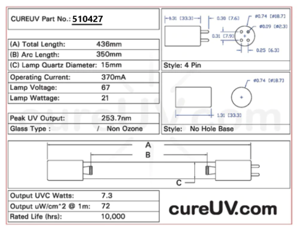 Wyckomar UV-250 Replacement UVC Light Bulb Supply