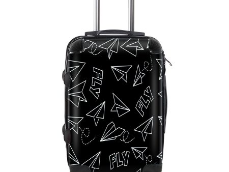 Paper Airplane & Fly Black Designed Cabin Size Luggages Supply