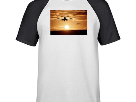 Two Aeroplanes During Sunset Designed Raglan T-Shirts Online now