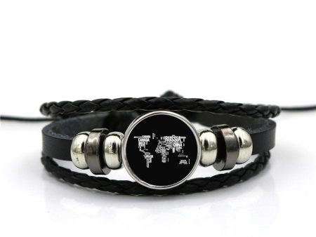 World Map (Text) Designed Leather Bracelets For Cheap