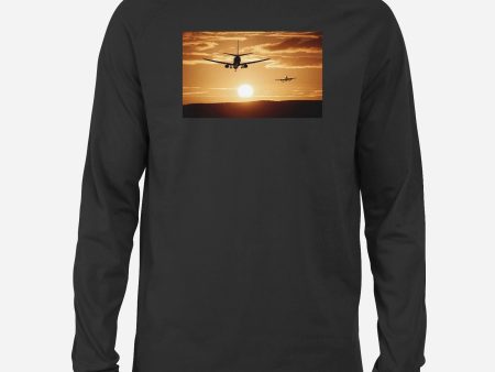 Two Aeroplanes During Sunset Designed Long-Sleeve T-Shirts Online Hot Sale