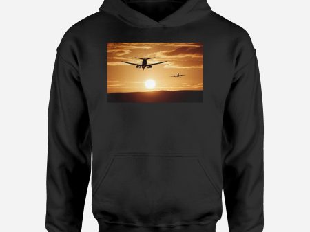 Two Aeroplanes During Sunset Designed Hoodies on Sale