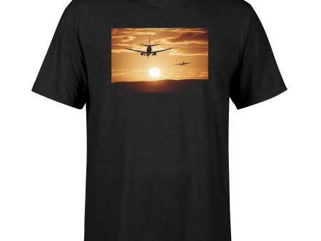 Two Aeroplanes During Sunset Designed T-Shirts Hot on Sale