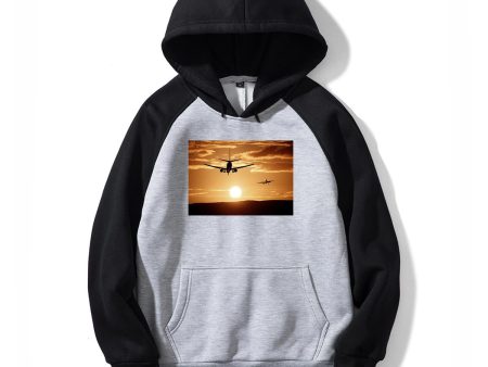 Two Aeroplanes During Sunset Designed Colourful Hoodies Discount