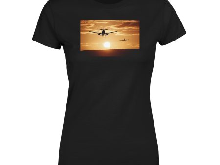 Two Aeroplanes During Sunset Designed Women T-Shirts Cheap