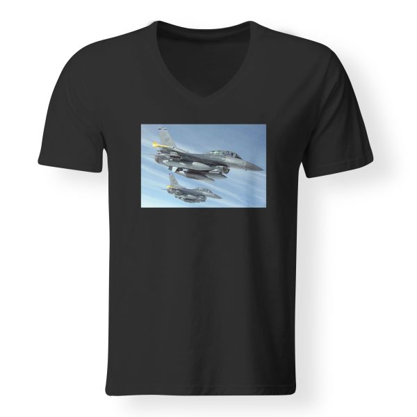 Two Fighting Falcon Designed V-Neck T-Shirts Online now